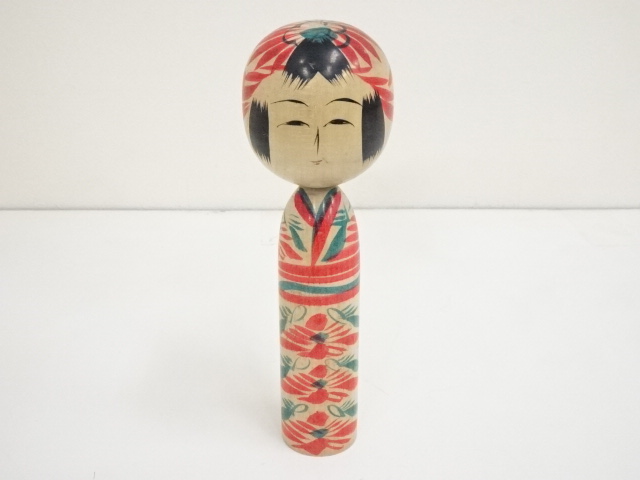 JAPANESE FOLK CRAFT / WOODEN KOKESHI DOLL / 24cm / SIGNED ARTISAN WORK